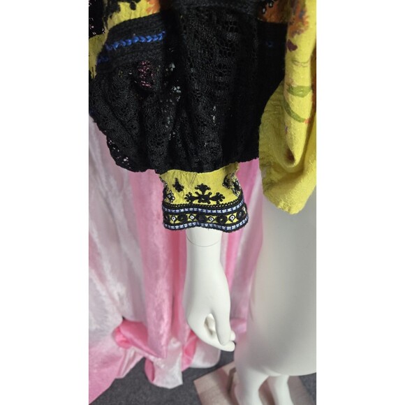 Free People Yellow Black Lace Floral Sequin Textured Bohemian Top Size Medium - Picture 6 of 15